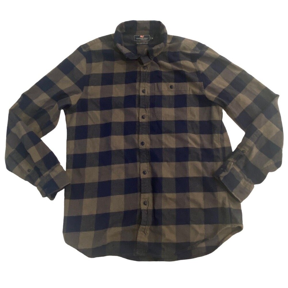 Vineyard Vines Shirt Mens Medium Blue Plaid Flannel Slim Longshore Long Sleeve
